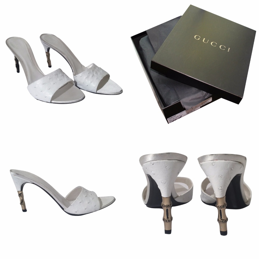 $1950 New Gucci Tom Ford Era Ostrich Mules Heels